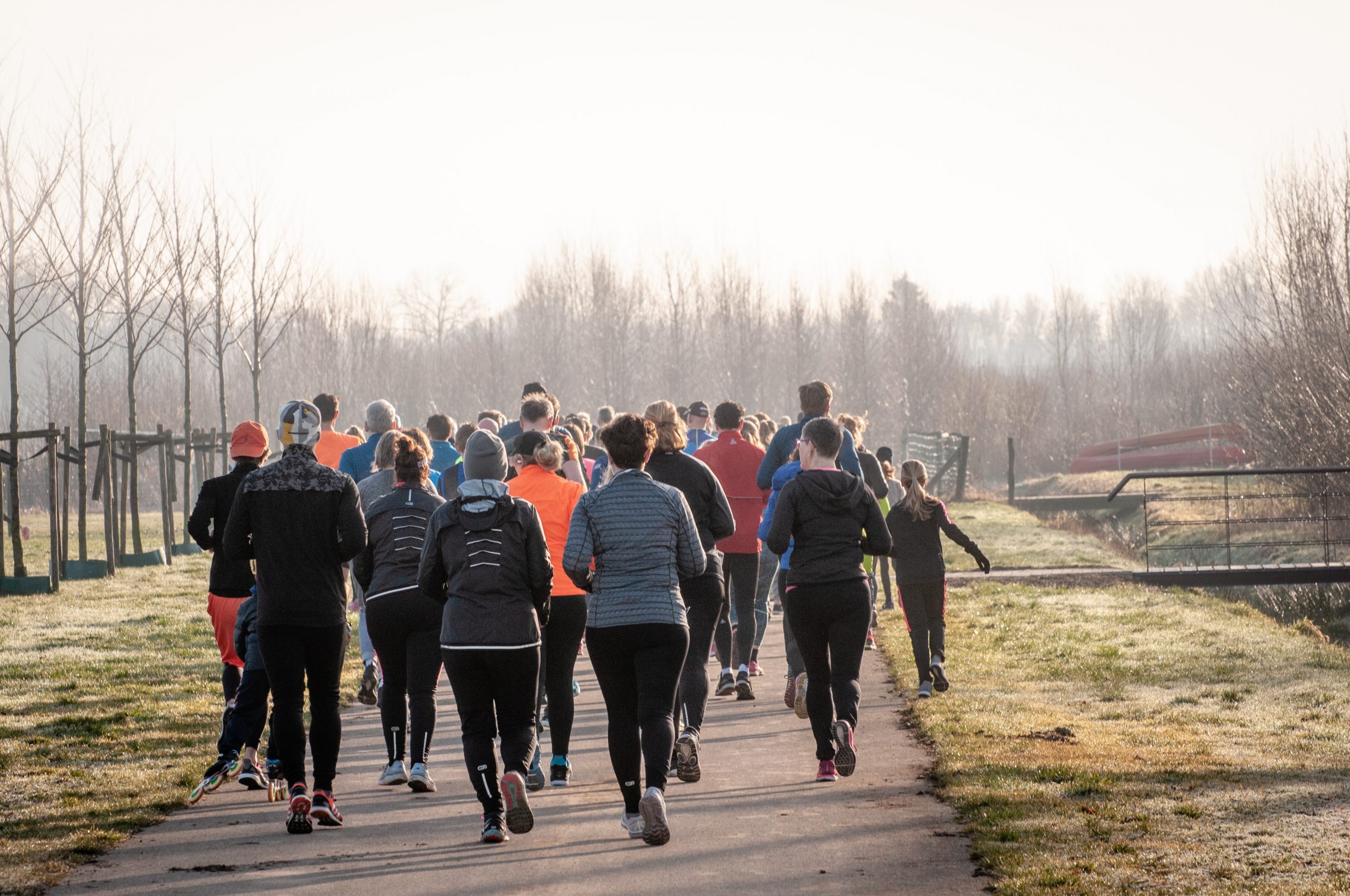 A photograph of a group of runners having a run in slight frost.